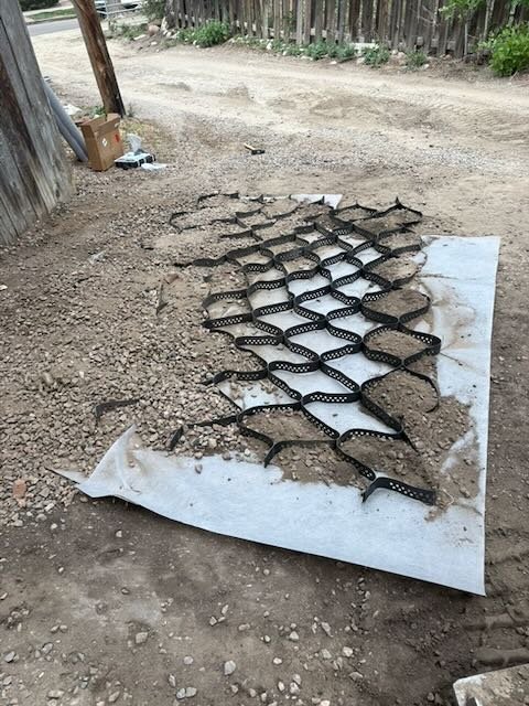 Geo grid being installed on a particularly tough section of a driveway. 
